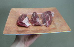 Fresh kosher cheek meat prepared for roasting
