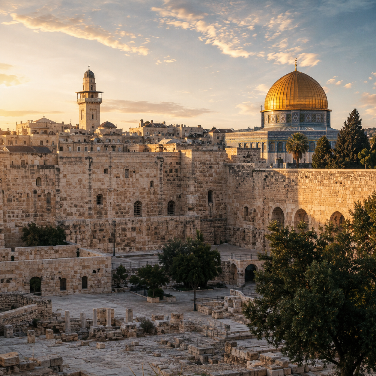 Jerusalem and the Temple Mount at golden hour