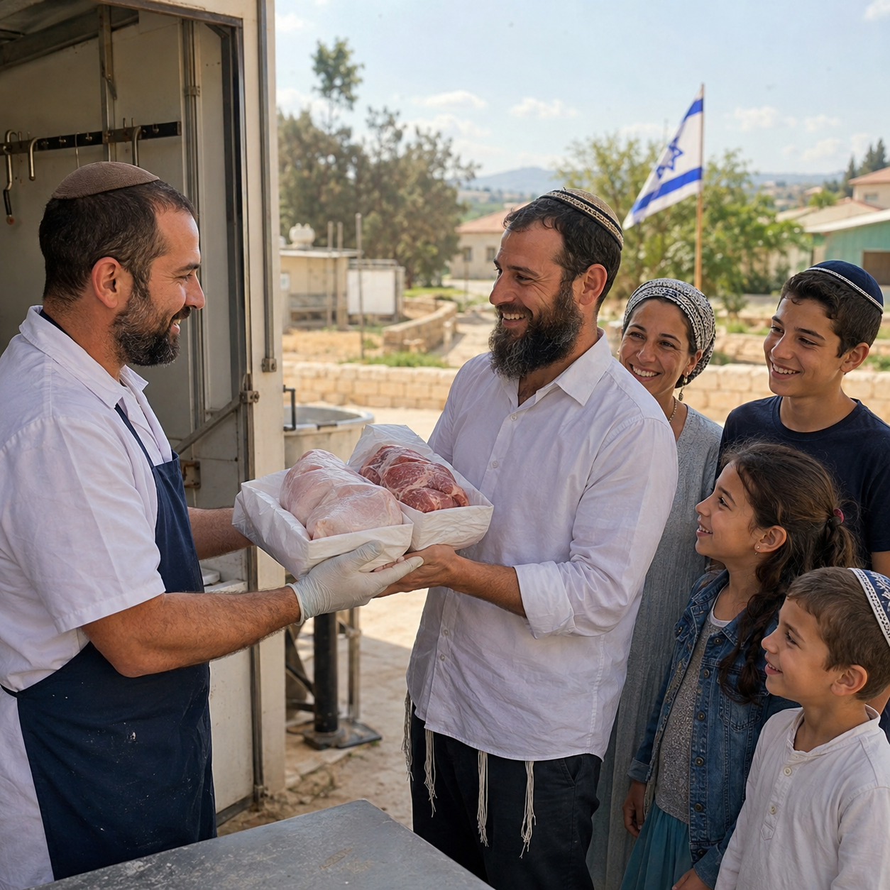 A local giver presenting priestly gifts to a Kohen in a family setting