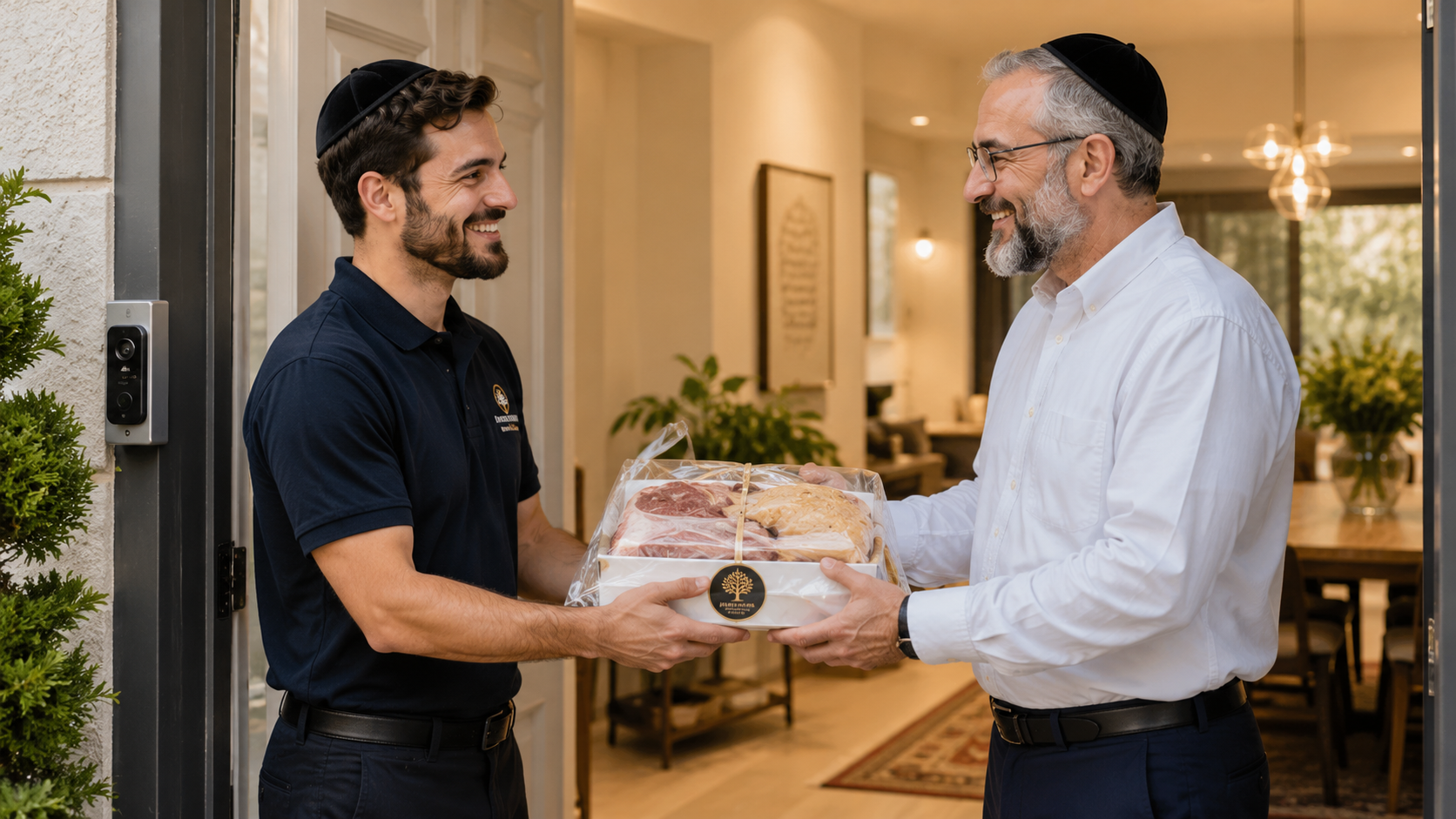 A Kohen receiving the Zeroa, Lechayayim and Keva at home