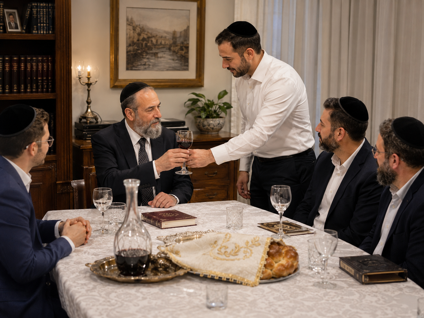 אורח כהן המקבל את כוס ברכת המזון לברך ראשון
